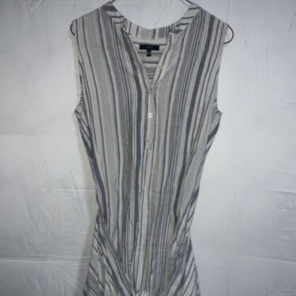 Drew Anthropologie Button Down Tie Front Linen Blend Stripe Dress Small - Picture 1 of 7
